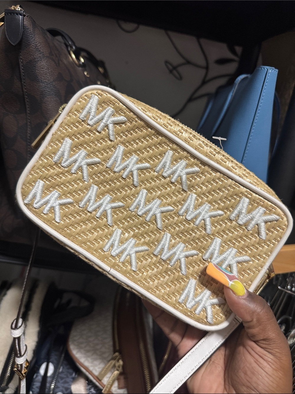Michael Kors Straw Crossbody in Natural and White